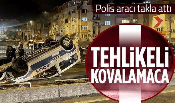 Gaziosmanpaşa'da ş&uuml;pheli otomobili kovalayan polis aracı takla attı