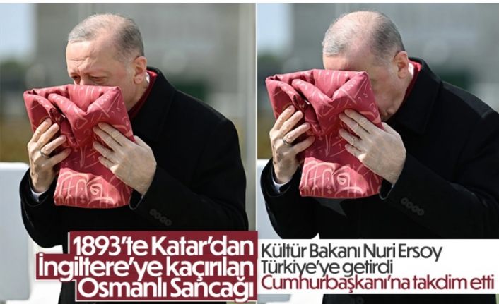 İngiltere&#039;den getirilen Osmanlı askerlerinin sancağı Erdoğan&#039;a takdim edildi