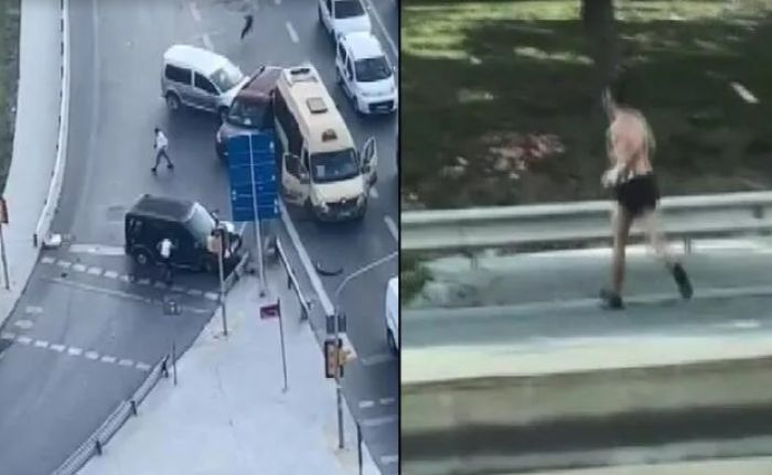 Bayrampaşa&#039;da hareketli anlar: Trafikte girdiği silahlı kavgadan yarı çıplak halde kaçtı!