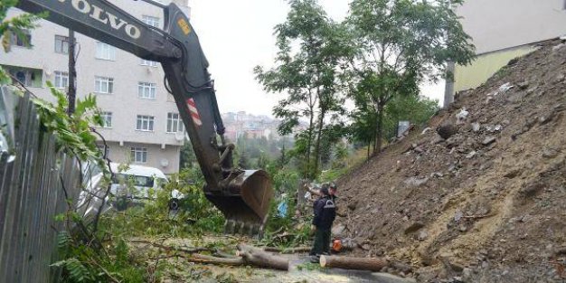 GOP'ta Yağmur İstinat Duvarını Yıktı,Ağaçları Devirdi, Ağaçlar Telleri Kopardı