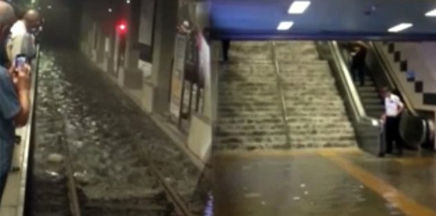 İstanbul'da Evden Çıkan Yolda Kaldı! Metro Şelaleye, Metrobüs Göle Döndü