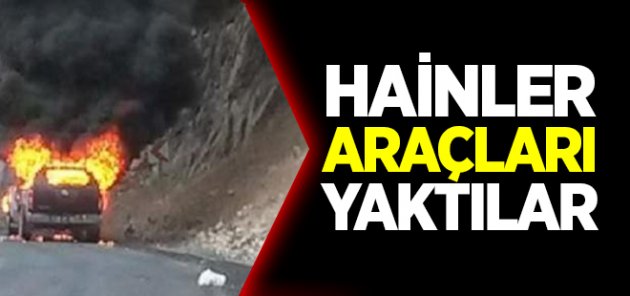 PKK'lılar araçları ateşe verdi