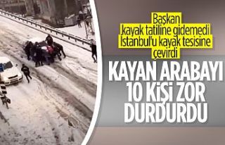 İstanbul'da yokuştan kayan aracı durdurma...