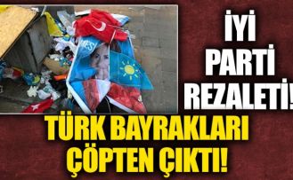 İYİ Parti Bayrampaşa İlçe Başkanlığı'nın stant çalışmasının ardından Türk bayrakları çöpten çıktı!